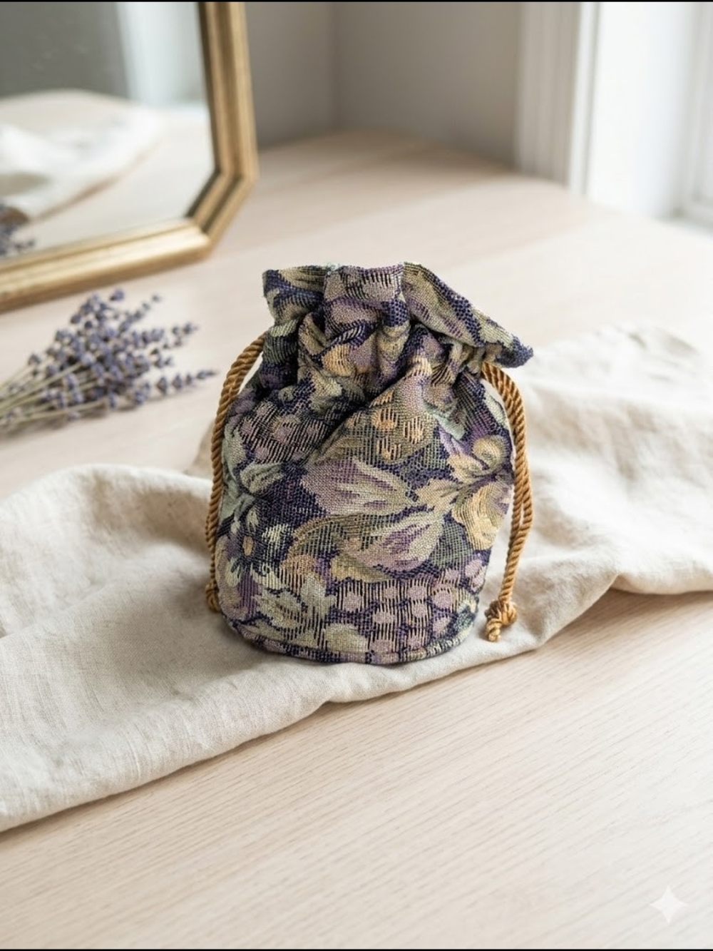 Vintage Gloria Vanderbilt Drawstring Tapestry Pouch